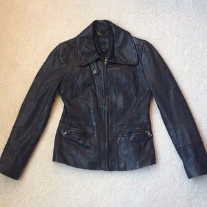 Black Leather Bomber Jacket (BR Banana Republic)